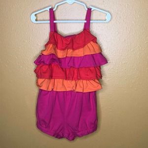Gymboree One Piece Sleeveless Orange Pink Ruffle Romper 2T